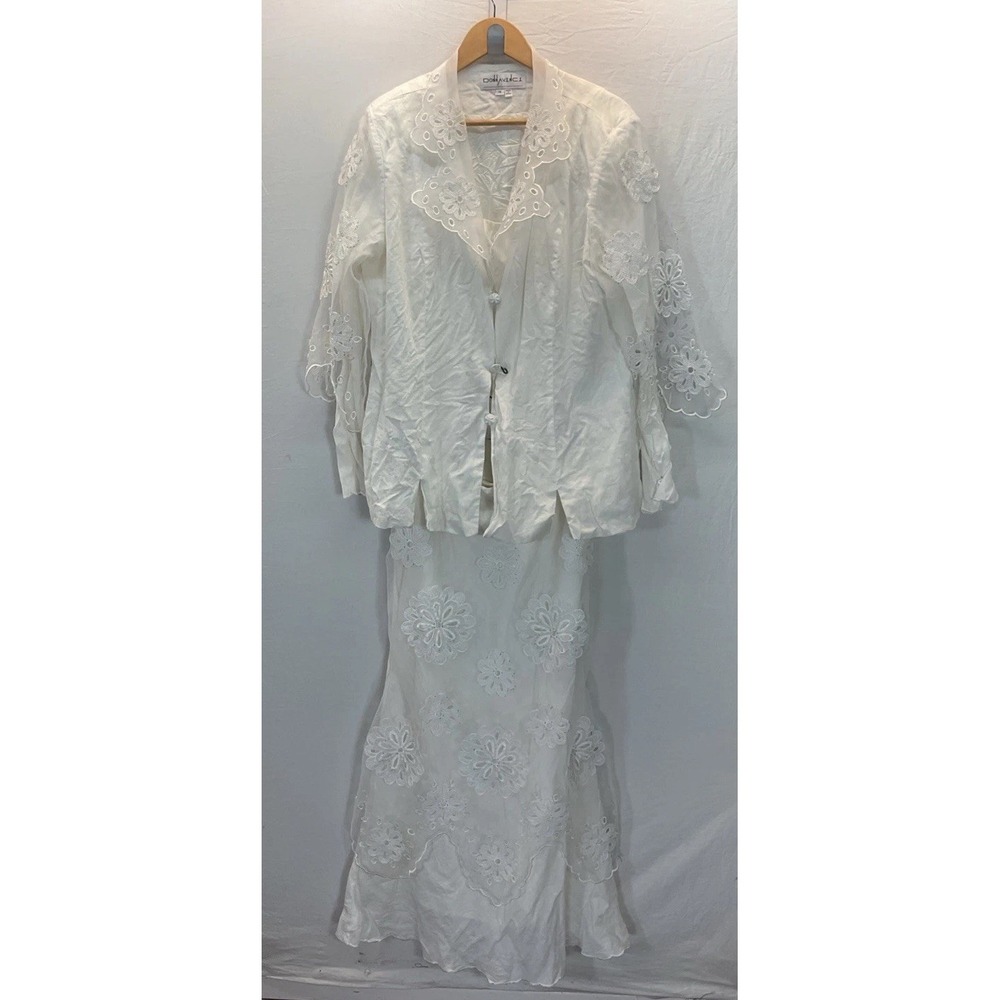 Vintage‎ Donna Vinci Couture Ivory Church Skirt Suit Set Size 14  Floral Lace